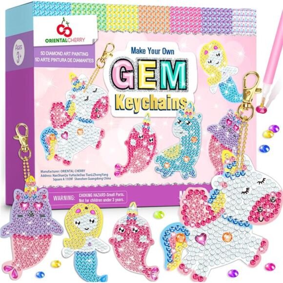 Arts and Crafts for Kids Ages 8-12 - Make Your Own GEM Keychains - 5D DiamondArt - Picture 1 of 7